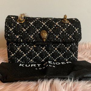 NWT!KURT GEIGER LONDON TWEED KENSINGTON SHOULDER BAG W CRYSTALS W DUST BAG LARGE